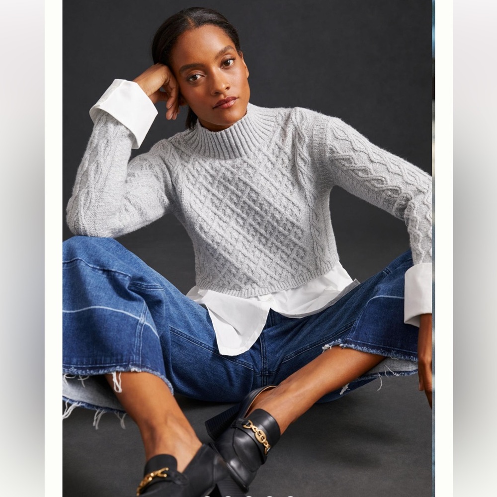 Maeve for Anthropologie Cable Knit Layered Sweater